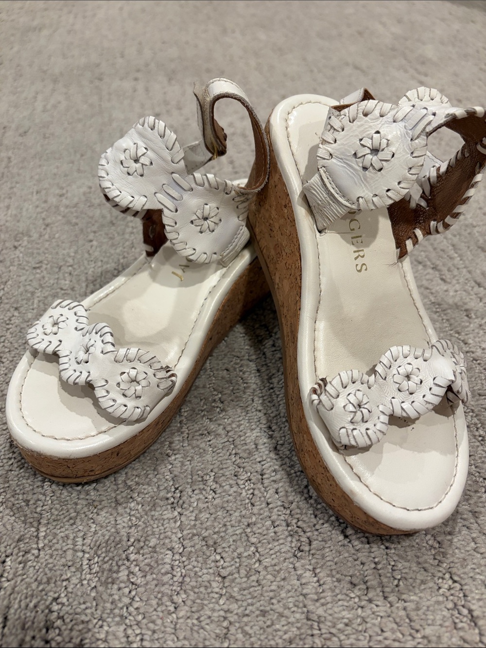 Jack Rogers Girl Lauren White Floral Leather Wedge